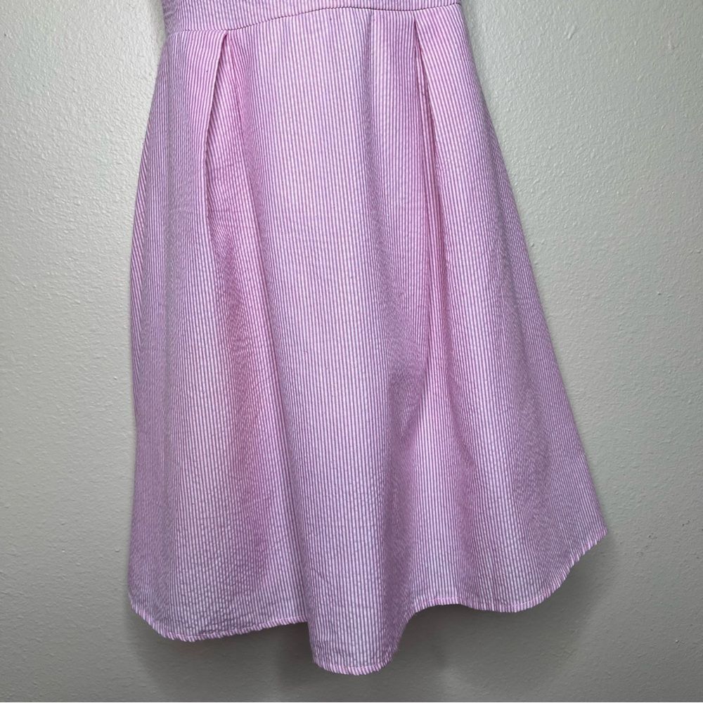 Christian Caliendo Pink White Stripe Seersucker Halter Bow Dress Women Small - Picture 5 of 16